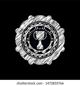 trophy icon inside chalkboard emblem on black board