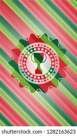 trophy icon inside christmas badge background.