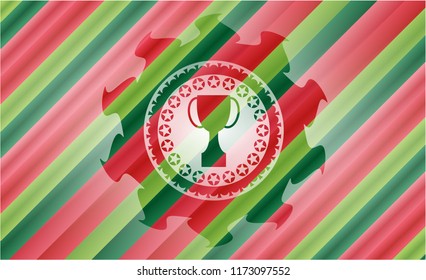 trophy icon inside christmas colors emblem.