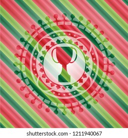 trophy icon inside christmas colors style badge.