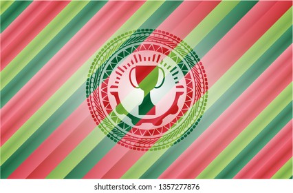 trophy icon inside christmas colors emblem.