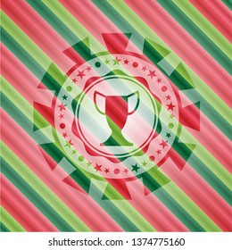 trophy icon inside christmas colors emblem.