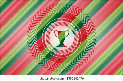 trophy icon inside christmas colors style badge.