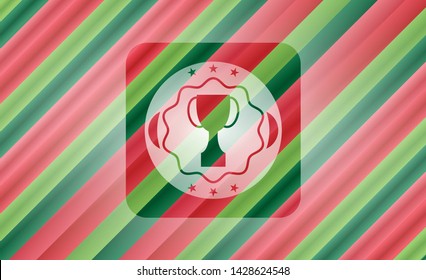 trophy icon inside christmas colors style badge.