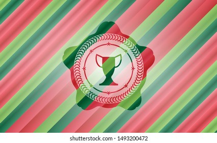 trophy icon inside christmas colors emblem.