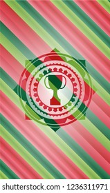 trophy icon inside christmas emblem background.