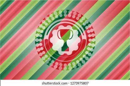trophy icon inside christmas emblem background.