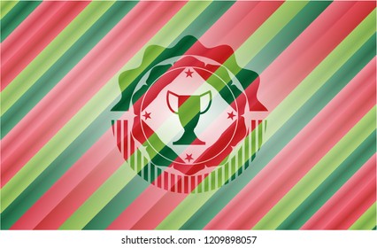 trophy icon inside christmas style badge..