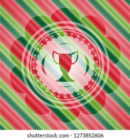 trophy icon inside christmas style emblem.