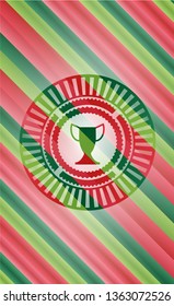 trophy icon inside christmas style emblem.