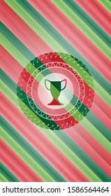 trophy icon inside christmas style badge..