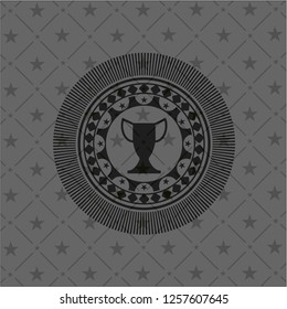trophy icon inside dark emblem. Retro