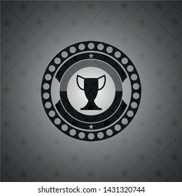 trophy icon inside dark emblem. Retro