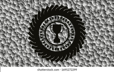 Trophäe Symbol in dunklem Emblem mit Blasenhintergrund. Vektorillustration Illustration. Detaillierte Angaben.