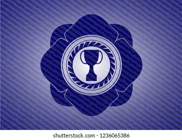 trophy icon inside denim background