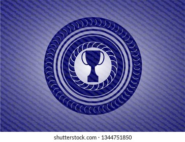 trophy icon inside emblem with denim high quality background