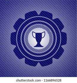 trophy icon inside emblem with jean background