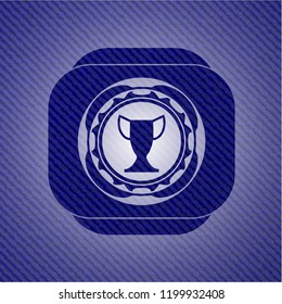 trophy icon inside emblem with jean texture