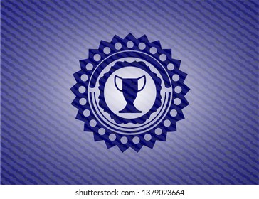 trophy icon inside emblem with jean texture