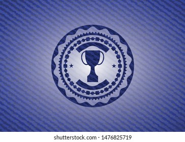 trophy icon inside emblem with jean texture