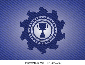 trophy icon inside emblem with jean texture