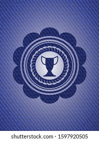 trophy icon inside emblem with jean texture
