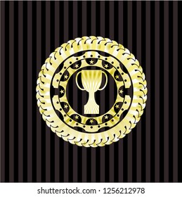trophy icon inside gold emblem or badge