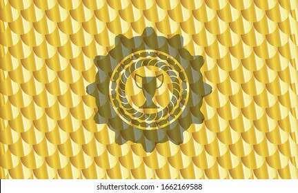 Trophäensymbol in goldenem Emblem oder Schild. Skaliert Muster. Vektorillustration Illustration. Detaillierte Angaben.