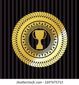 ícono trofeo dentro del emblema de oro o placa