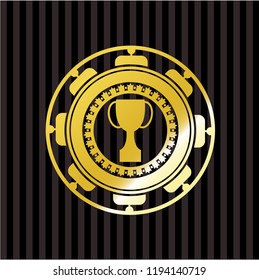 trophy icon inside golden emblem or badge