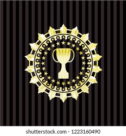 trophy icon inside golden emblem or badge