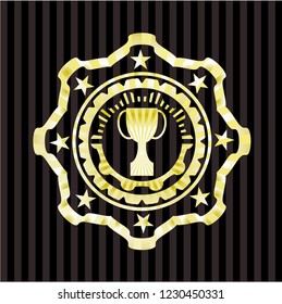 trophy icon inside golden emblem or badge