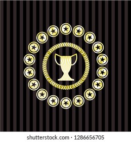 trophy icon inside golden emblem or badge