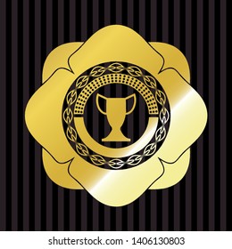 trophy icon inside golden emblem or badge