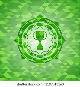 trophy icon inside green emblem with mosaic ecological style background
