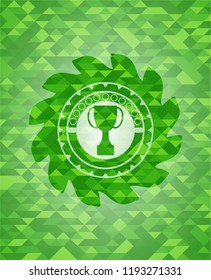 trophy icon inside green mosaic emblem