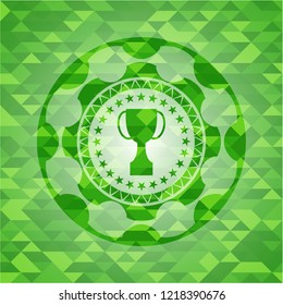 trophy icon inside green mosaic emblem