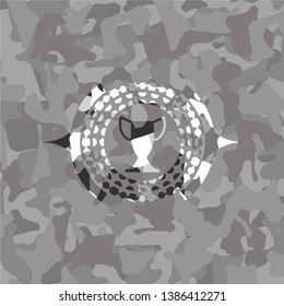 trophy icon inside grey camo emblem