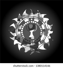 trophy icon inside grey camouflage texture