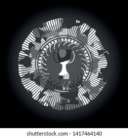 trophy icon inside grey camouflaged emblem