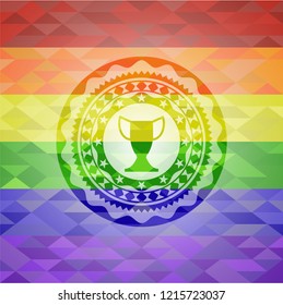trophy icon inside lgbt colors emblem 
