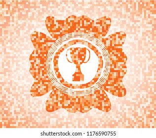 trophy icon inside orange mosaic emblem with background