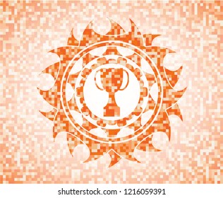 trophy icon inside orange mosaic emblem