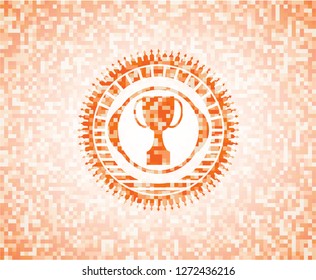 trophy icon inside orange mosaic emblem