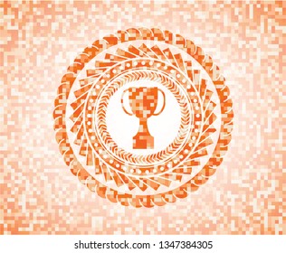 trophy icon inside orange mosaic emblem