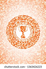 trophy icon inside orange mosaic emblem