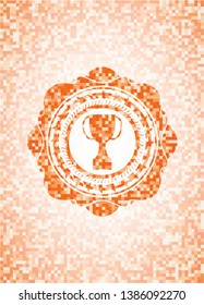 trophy icon inside orange mosaic emblem