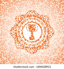 trophy icon inside orange mosaic emblem with background