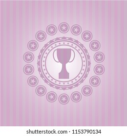 trophy icon inside pink emblem
