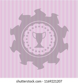 trophy icon inside pink emblem